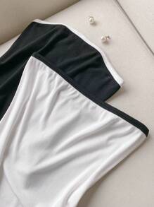 SHEIN LUNE 2 件黑白抹胸女式紧身衣 Gyaru 女式紧身衣 夏季热带度假女装 欧洲夏季狂欢上衣 女式夏季服装 - 黑與白 - 查看 4