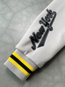 PAVTROS Chaqueta universitaria con estampado de letras para hombres, chaqueta de béisbol de manga larga de uso casual