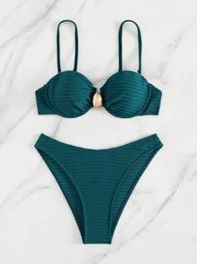 SHEIN Swim 2 sztuki/zestaw Nowe damskie bikini z wysokim stanem, obcisły seksowny strój kąpielowy na plażę - Niebieski - Zobacz 8
