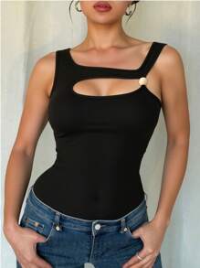 Calvaya French Stylish Hollow Out Knit Tank Top, Designed With Elegant Vibe, Sleeveless Blouse