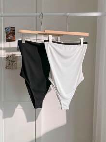 SHEIN LUNE 2 件黑白抹胸女式紧身衣 Gyaru 女式紧身衣 夏季热带度假女装 欧洲夏季狂欢上衣 女式夏季服装 - 黑與白 - 查看 6