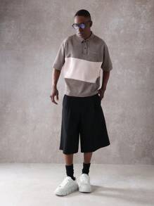 SUMWON Polo Top de gamme , colorbloc, streetwear premium, polo décontracté, classique automne-hiver, col, mode urbaine oversize - Tabac - Voir 5