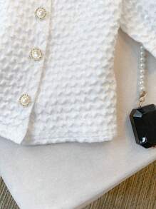 Franclia Women's Fashionable & Elegant Solid Color Textured Puff Sleeve Blouse - White - View 4