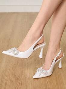 CUCCOO HITCHD Women's Bow Decor Pointed Toe Minimalist Casual High Heels - White - View 1