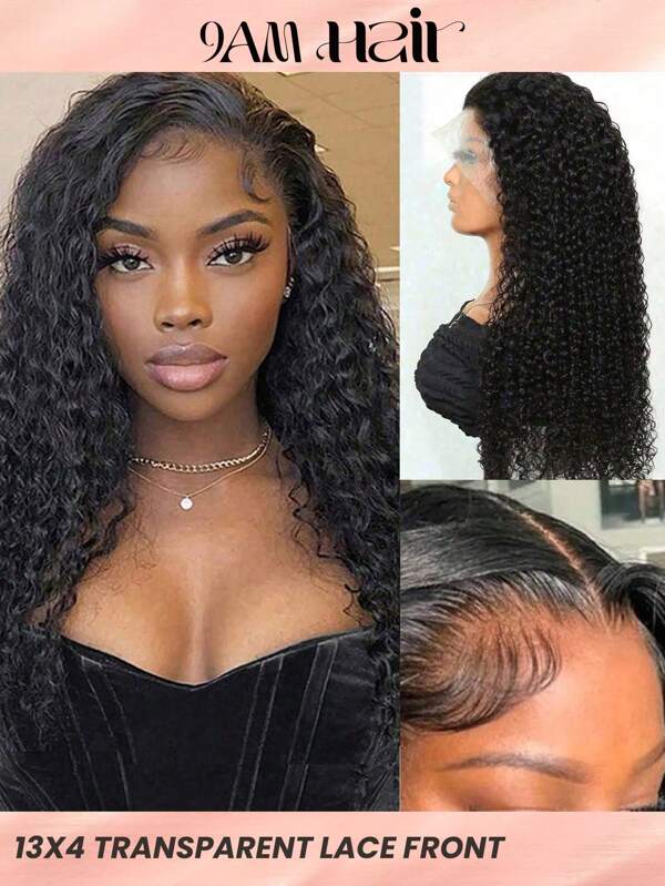 Encaje transparente suizo Rizado rizado 13 X 4 Pelucas delanteras de encaje Cabello humano real Cierre frontal de encaje Pelucas con cabello de bebé Peluca de rayita natural prearrancada color negro natural