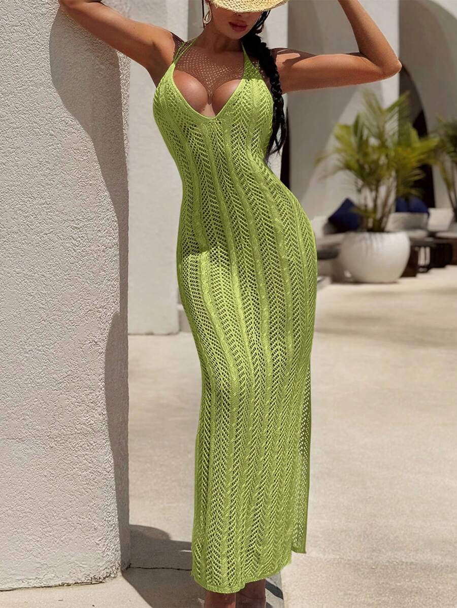 SHEIN Swim 女士露背镂空修身罩衫连衣裙