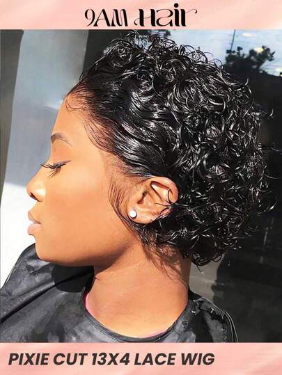 Lace Front Human Hair Wigs Pixie Cut Human Hair Wigs 13x4 Short Curly Wave Real Affordable Lace Frontal Wig Cheap Ear To Ear Wig For Beginner Friendly