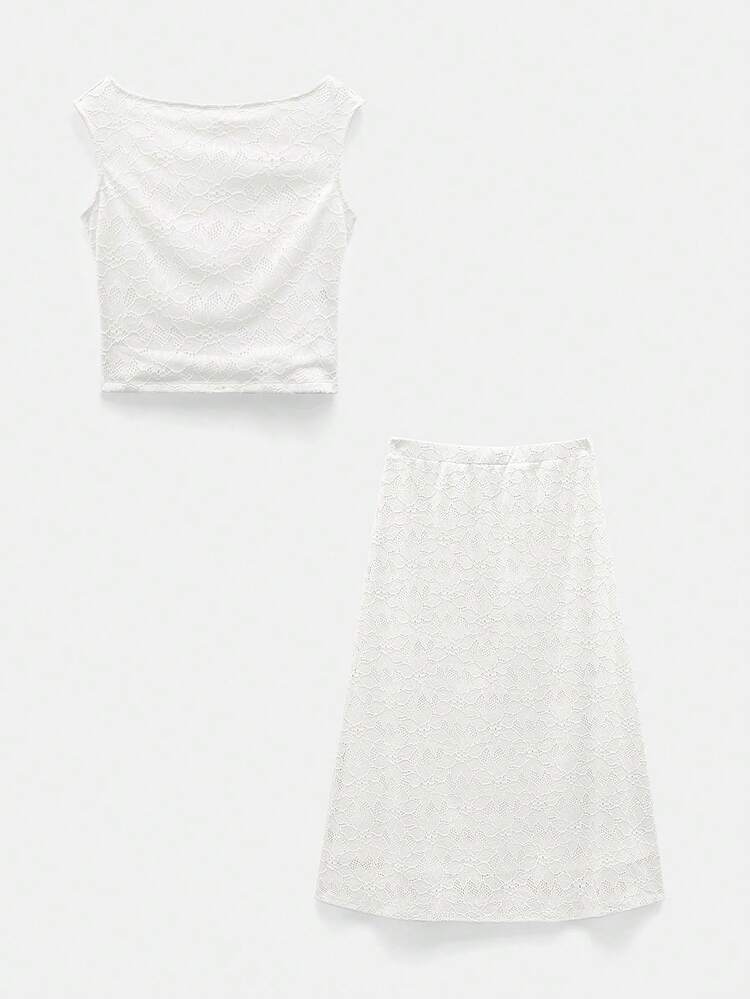 SHEIN Maija 1pc White Sleeveless Crew Neck Long Casual T-Shirt Dress For Women, Elegant Fitted Bohemian Style 2 Pieces Set Suitable For Spring And Summer Holidays