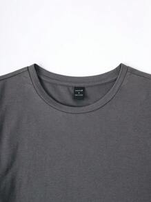 SHEIN LUNE Casual Minimalist Floral "Mama" Graphic Round Neck Short Sleeve Loose Fit T-Shirt For Women, Suitable For Summer Suitable For Going Out,Casual - Dark Grey - View 5