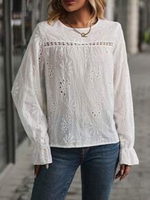 EMERY ROSE 網眼刺繡喇叭袖襯衫 - 白色 - 查看 4