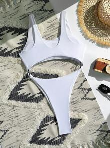 Swim SXY Women's New Fashion Pure White Sexy Thick Strap Ring-Linked One-Piece Swimsuit For Beach Summer Outfits