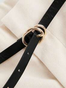 SHEIN Clasi Plus Size Women's Solid Color Toothpick Stripe Design Loose Wide Leg Pants - Apricot - View 4