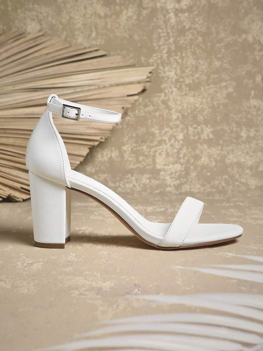 SHUZIA Ladies Chunky Heels With Ankle Strap For Christmas - White - View 1