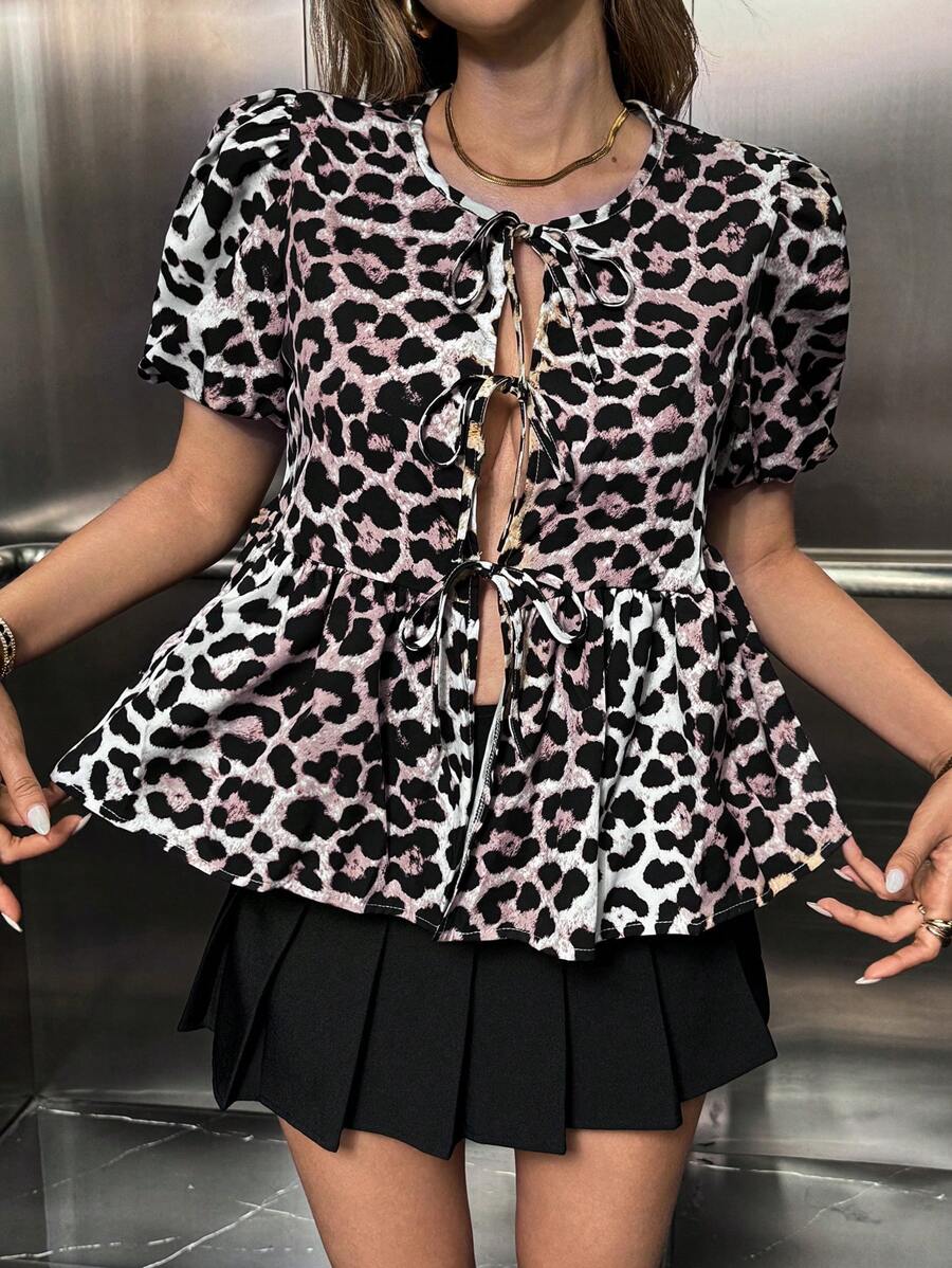 Chiquease Women's Leopard Print Ruffle Hem Casual Shirt, Summer Wear, Graduation, Commuter - Multicolor - View 1