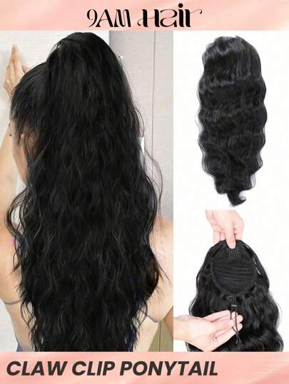 1 pieza Extensión de cabello humano con onda profunda y clip de garra, color negro natural, para uso diario de las mujeres, fácil de usar