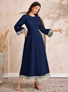 Al Najma Women's Solid Color Long Sleeve Long Dress, Minimalist Fashion Suitable For Summer