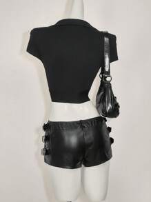 SHEIN ICON Camiseta corta de manga corta sencilla y casual con patchwork