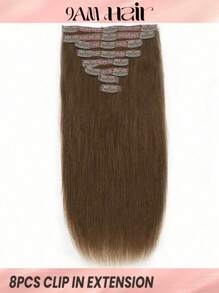 8Pcs Clip In Straight Colored Human Hair Extensions Brown Extension For Women Daily Use Real Easy To Wear Hair Extensions