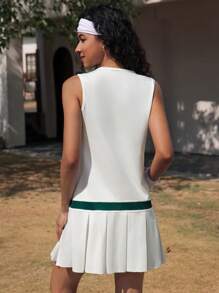 Tropiluxe Damesmode Atletisch Sportief Tennis Colorblock V-hals Mouwloos Geplooide Zoom Tankjurk