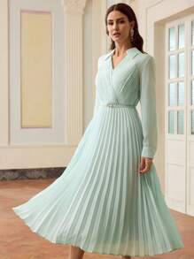 ZEYLAH 插肩袖百褶休闲连衣裙，简约时尚，适合夏季 - 綠色 - 查看 5