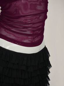 SHEIN ICON Women's Sexy Hollow Out See-Through Backless Halter Neck Top, Summer - Red Violet - View 8