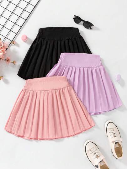 Genkimix Kids 3 件套女童百褶裙，纯色，休闲百搭，适合日常穿着，适合夏季幼儿