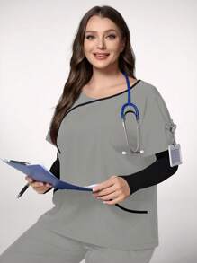 TaskEZ 加大码护理服上衣，手术服上衣，短袖，简约时尚，适合夏季