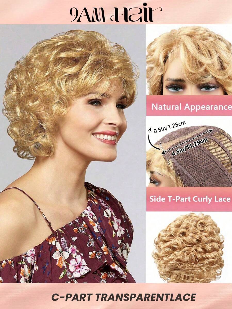 Tóc giả cắt pixie ren trong suốt C-Part màu vàng nhạt, tóc giả xoăn sóng ngắn nhiều lớp dành cho người mới bắt đầu - S27A - Xem 1