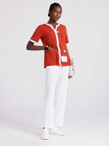 TaskEZ Ensemble de tenue de travail infirmière avec Top à manches courtes et pantalon de couleur contrastée, vêtements de travail pour femmes, grandes tailles, deux pièces