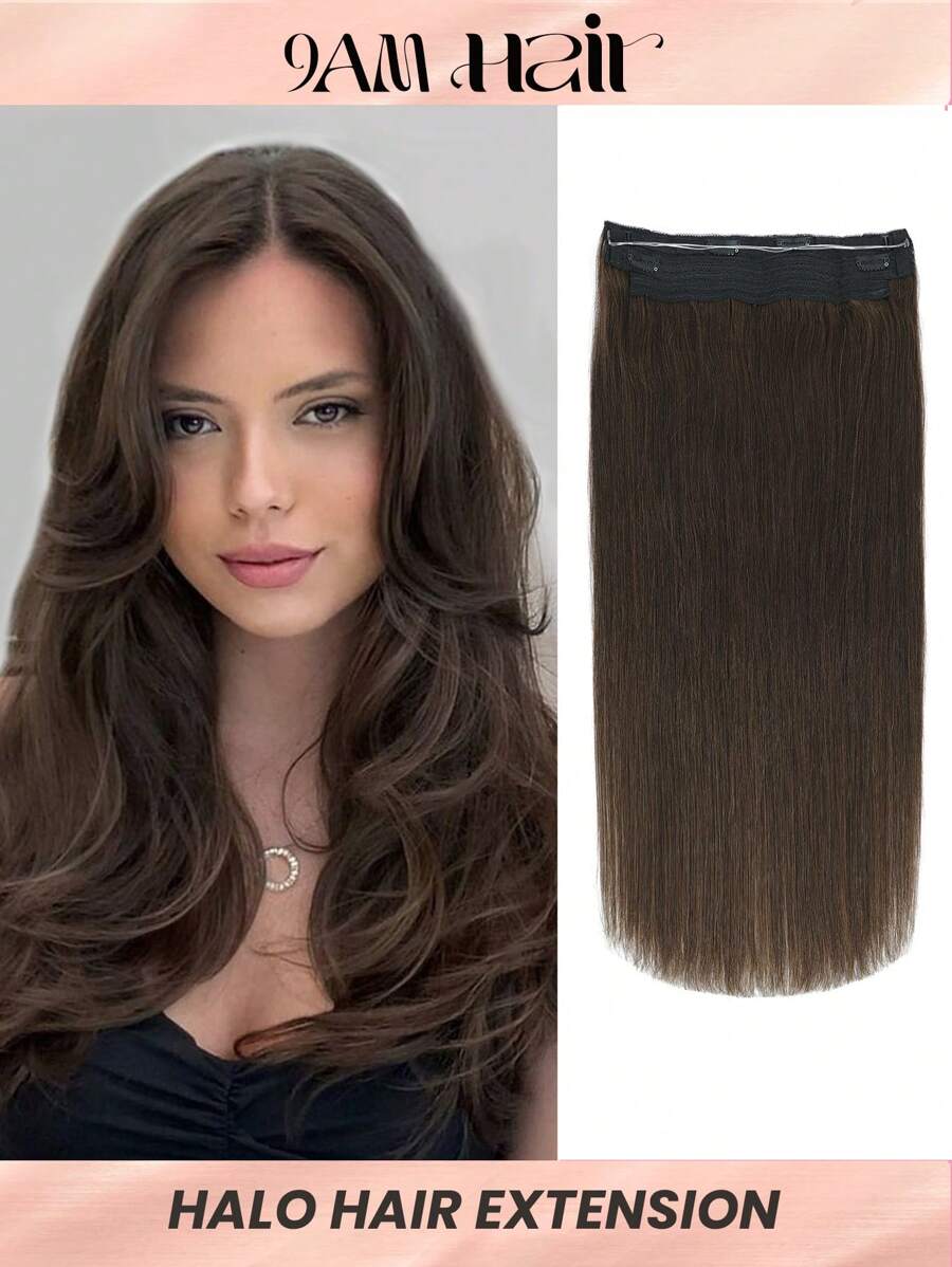 Halo Invisible Wire Human Hair Extensions With Transparent Headband Adjustable Size Removable Secure Clips Hair Extensions