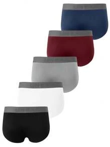 5 قطع / مجموعة ملابس داخلية رجالية كاجوال بتصميم بسيط - متعدد الألوان - مشاهدة 2