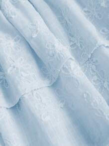 Sweetra Women's Sweet French Style Pink Jacquard Double Ruffle Hem Mini Skirt, For Spring/Summer - Blue - View 5