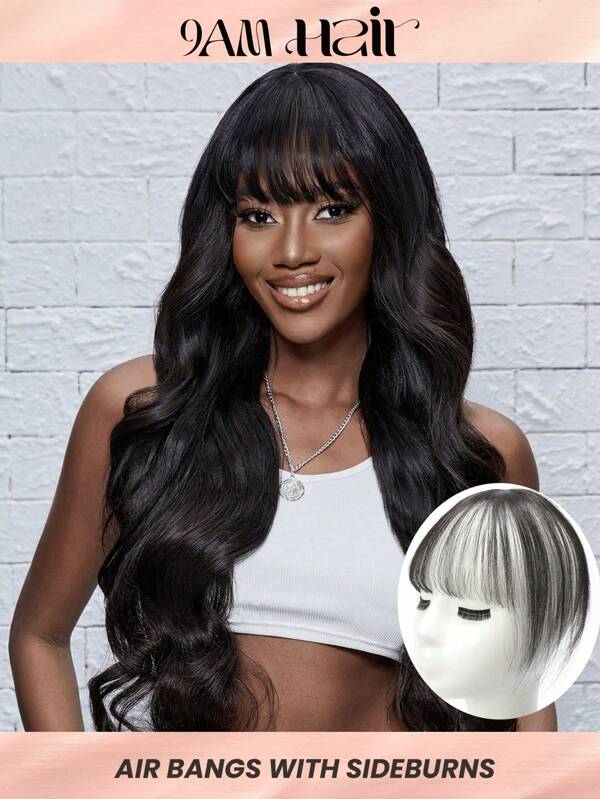 Virgin Human Hair Topper Natural Black Top Hairpiece Air Bangs Straight Toppers With Bangs Top Hairpiece For Women