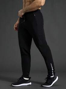 Gym Rark Men's Letter Print Drawstring Waist Tapered Leg Sports Pants Sweat Pants - Black - View 7