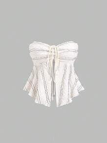 Sweetra Women's New Sexy Backless Front Slit Pleated Tube Top With Tie Strap