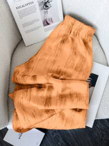 SHEIN LUNE Ink Painting Chiffon Satin Smudge Mountain Print Wide Leg Pants Fall Cloth For Women - Orange - View 2