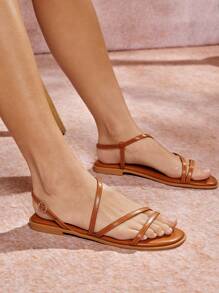 SHUZIA 女士时尚休闲舒适后系带平底凉鞋 - 棕色 - 查看 3