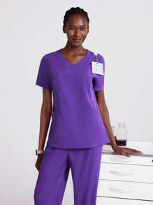 TaskEZ Modieuze luipaard patchwork zachte en comfortabele korte mouwen V-hals top en hoge taille rechte pijp broek verpleegster scrub uniform set, werkkleding vrouwen voor vrouwen vrouwen plus kleding tweedelige scrubs scrub sets