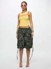 SUMWON WOMEN 工装实用长短裤军装风格抽绳松紧腰夏季春季休闲口袋百慕大长度户外徒步散步