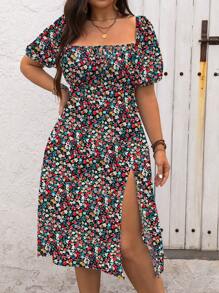 Calvaya Đầm Maxi Mùa Hè Cổ Vuông Buộc Nơ Hoa Cỡ Lớn Cho Nữ - Nhiều màu - Xem 3