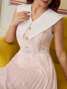 ZEYLAH Vestido de verano minimalista con pliegues y corte 3D - Rosa - Ver 2