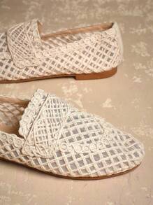 SHUZIA 女式钩针休闲舒适拉菲草乐福鞋