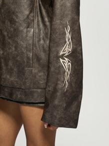 MISSGUIDED Chaqueta de motocross oversize con diseño de tatuaje, moda Y2K, ropa de calle, estilo motorista, carreras de motos, abrigo de otoño e invierno con un toque audaz