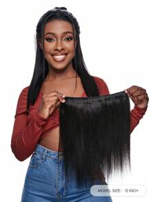 1pc Straight 12 Inch Natural Black Hair Piece Middle Part Top Hair Extension Human Hair Double Weft Daily Use For Thin Hair Top Quality Clip Ins Hair Extensions - S1 - View 8