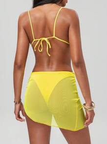 Swim EVENT Bộ 3 đồ bơi vải họa tiết màu trơn, dây buộc lưng hình sao biển thời trang bằng kim loại, dây buộc cổ yếm thiết kế đồ bơi dây mảnh gợi cảm ngày lễ - Màu vàng - Xem 3