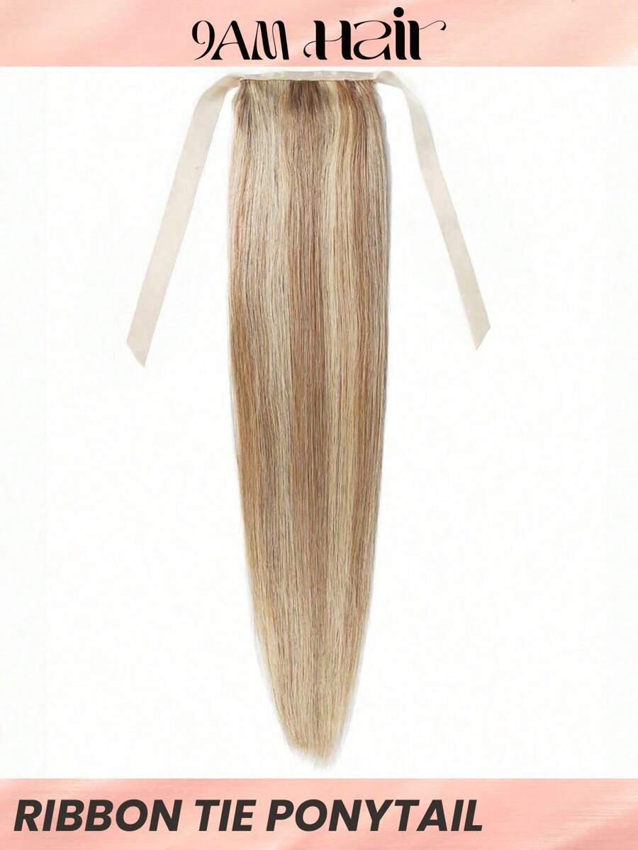1Pc Ribbon Tie Wrap Around Straight Ponytail Human Hair Extension 12P613# Extensions For Women Daily Use Easy To Wear Hair Extensions