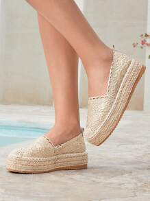 Styleloop Women's Woven Rope Platform Wedge Sandals, Boho Style, Retro American Western Music Festival Party Outfit For Christmas Valentine's Day Vacation Outfits Travel Essentials - Gold - View 2