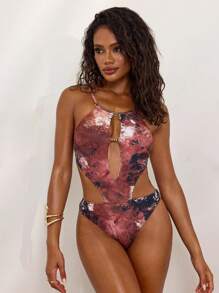 Opulessa بدلة سباحة قطعة واحدة نسائية بطابع جلد الثعبان ذات نقشة حلقات مثيرة للعطلات