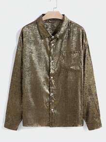 Manfinity VCAY Camisa de manga larga, de corte holgado y estilo callejero, para hombre de talla grande - Amarillo - Ver 2