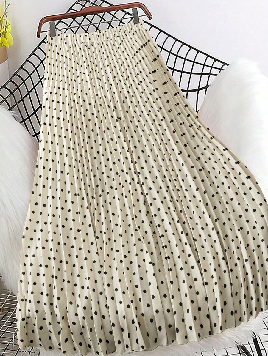 Rometta 大码缎面圆点百褶裙